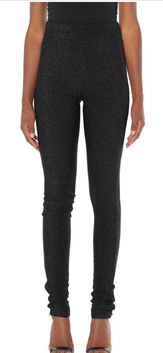 Sz US 4  From Italy Women Leggings Pants Black Lurex Zipper Ankle Inseam 33”